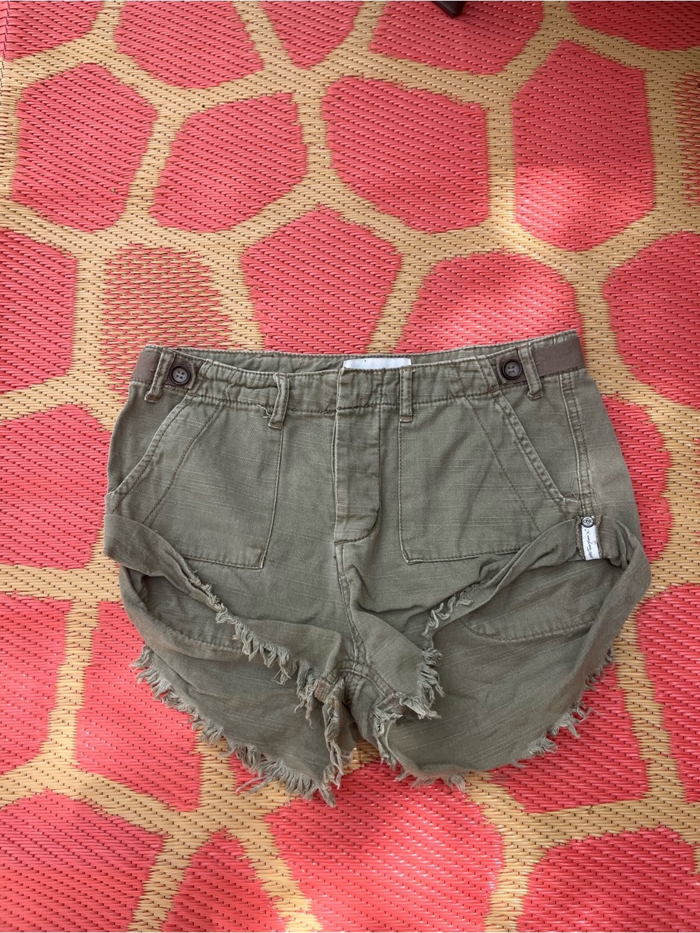 One Teaspoon Olive Green Frayed Denim Cutoff Shorts